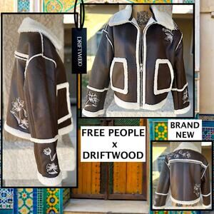 Free People Driftwood Embroidered Silas Shearling Brown Jacket Size L